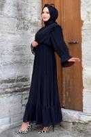 Tesettür giyim SİYAH PİLİSELİ ŞİFON ELBİSE T 4263	