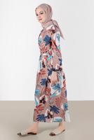 Tesettür giyim KAHVE ALVİNA DESENLİ TESETTÜR ELBİSE T 42630