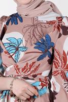 Tesettür giyim KAHVE ALVİNA DESENLİ TESETTÜR ELBİSE T 42630