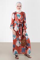 Tesettür giyim KAHVE ALVİNA DESENLİ TESETTÜR ELBİSE T 42630