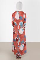 Tesettür giyim KAHVE ALVİNA DESENLİ TESETTÜR ELBİSE T 42630