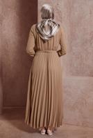 Tesettür giyim KAHVE ALVİNA PİLİSELİ KUŞAKLI ELBİSE T 42647