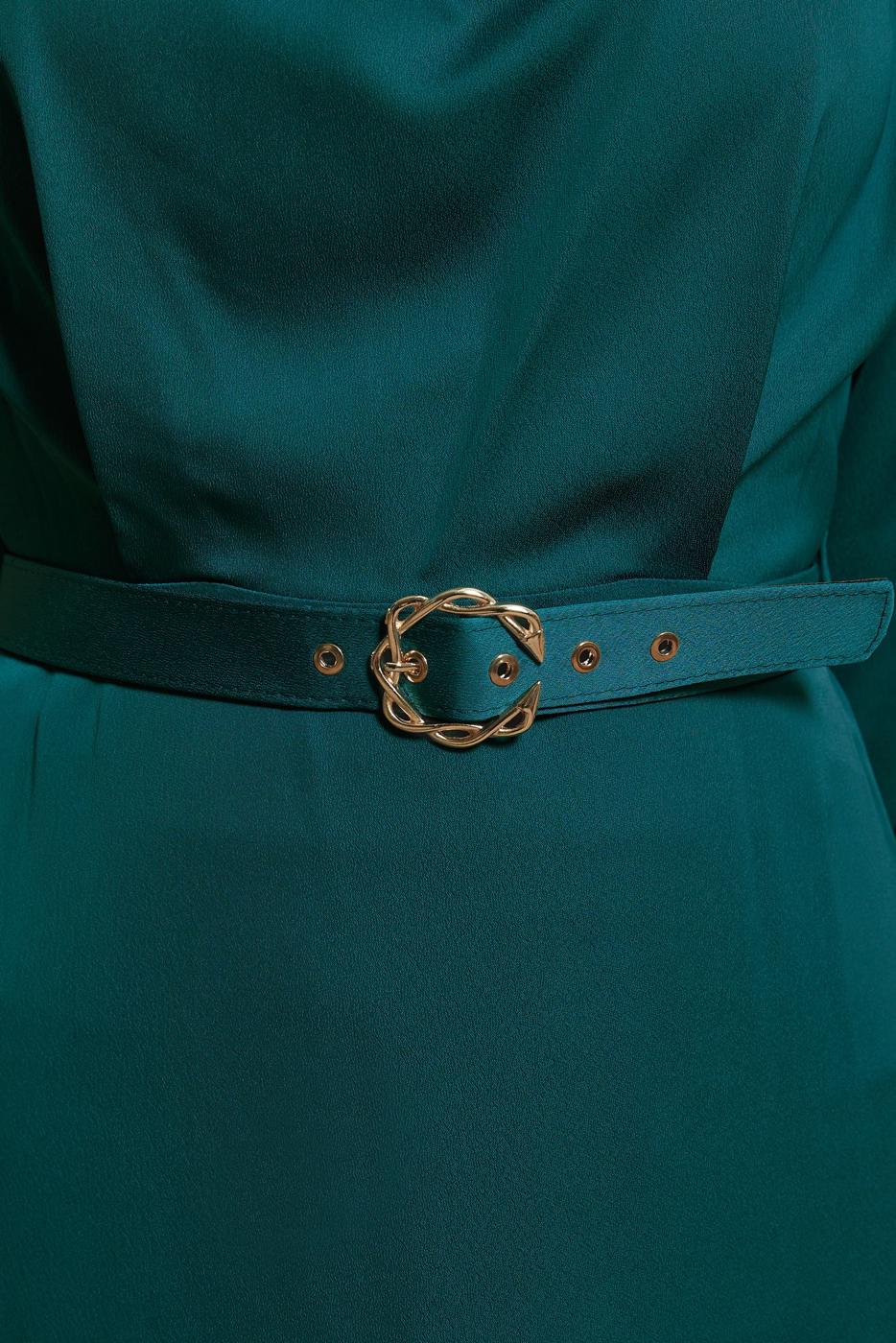 Tesettür giyim YEŞİL ALVİNA SATEN DOKULU TESETTÜR ELBİSE T 42648