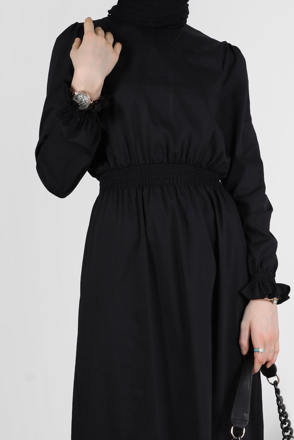 Tesettür giyim SİYAH ALVİNA PAMUKLU TESETTÜR ELBİSE T 42693