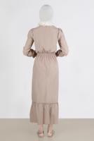 Tesettür giyim BEJ ALVİNA PAMUKLU TESETTÜR ELBİSE T 42693