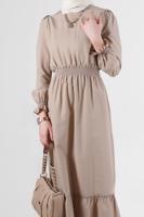 Tesettür giyim BEJ ALVİNA PAMUKLU TESETTÜR ELBİSE T 42693