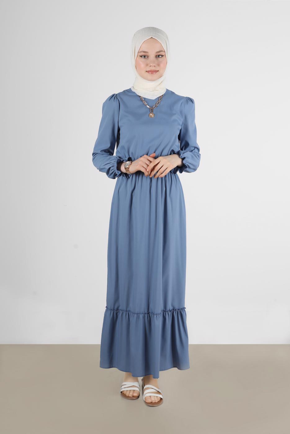 Tesettür giyim LACİVERT ALVİNA PAMUKLU TESETTÜR ELBİSE T 42693