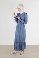 Tesettür giyim LACİVERT ALVİNA PAMUKLU TESETTÜR ELBİSE T 42693