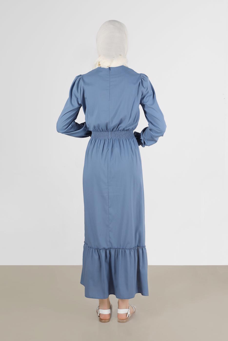 Tesettür giyim LACİVERT ALVİNA PAMUKLU TESETTÜR ELBİSE T 42693