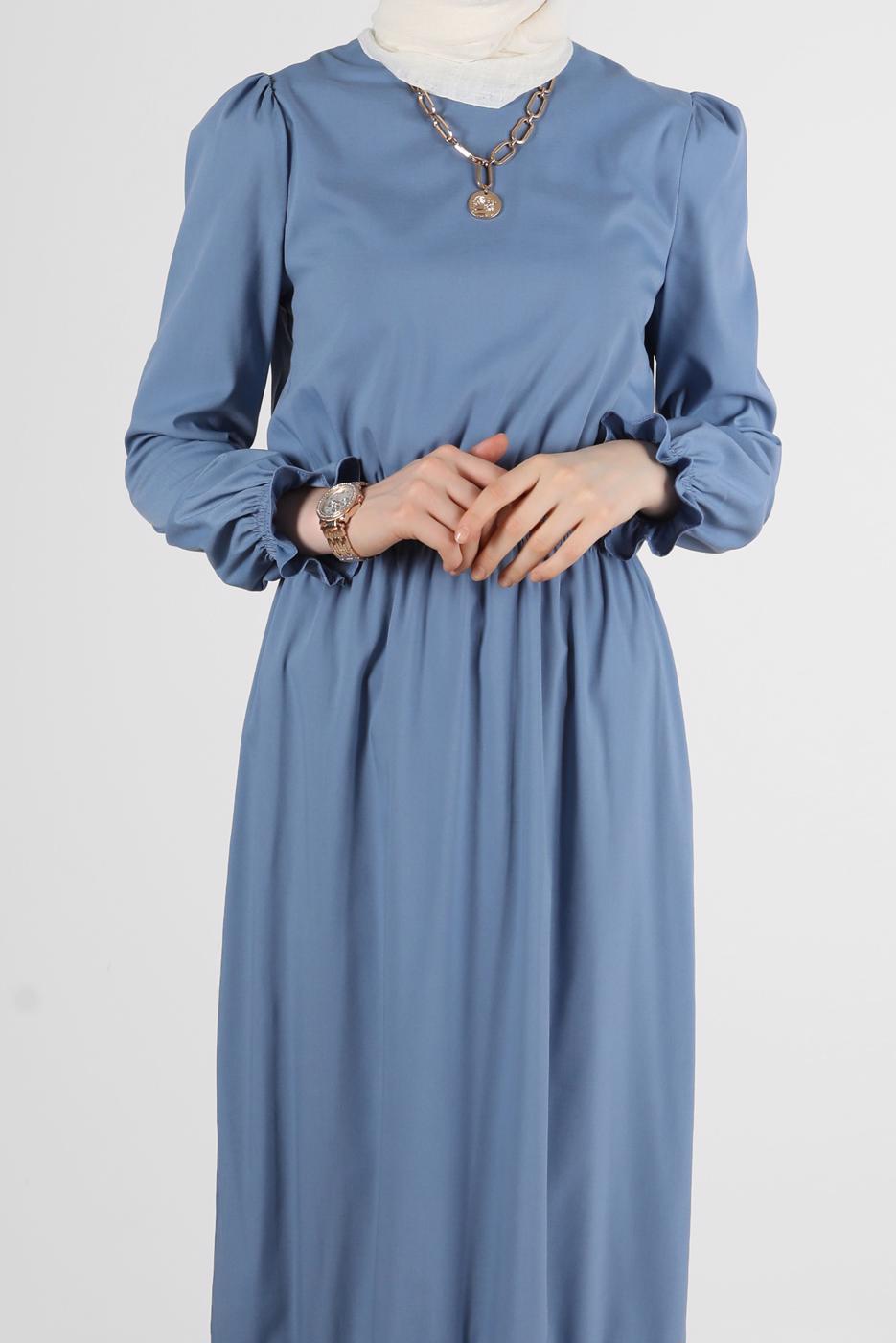 Tesettür giyim LACİVERT ALVİNA PAMUKLU TESETTÜR ELBİSE T 42693