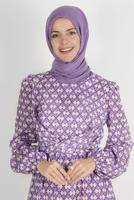 Tesettür giyim MOR ALVİNA DESENLİ TESETTÜR ELBİSE T 42711