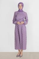 Tesettür giyim MOR ALVİNA DESENLİ TESETTÜR ELBİSE T 42711