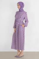 Tesettür giyim MOR ALVİNA DESENLİ TESETTÜR ELBİSE T 42711