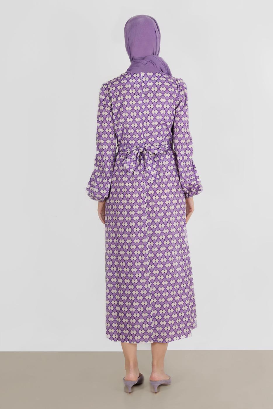 Tesettür giyim MOR ALVİNA DESENLİ TESETTÜR ELBİSE T 42711