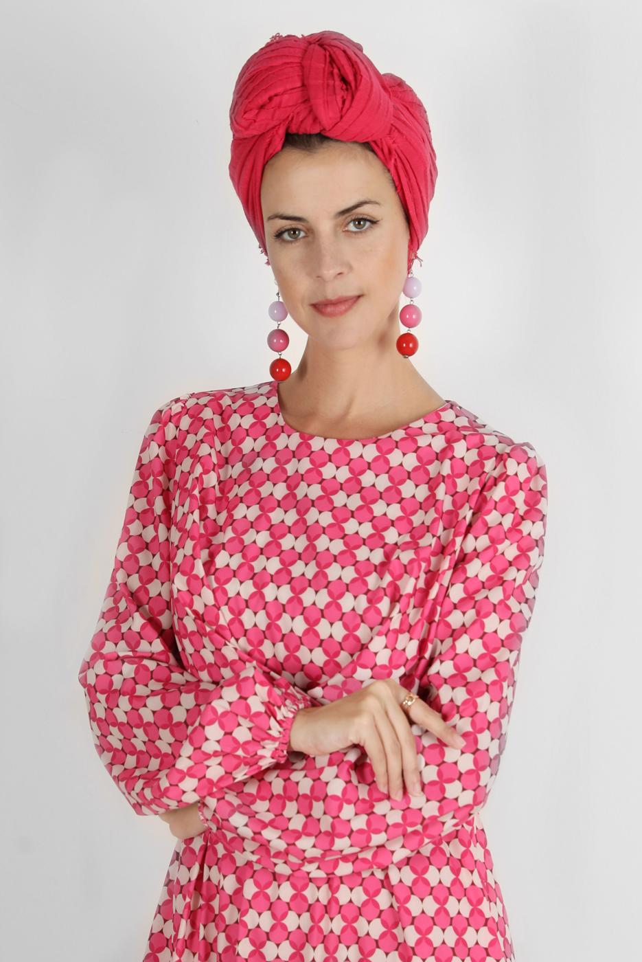 Tesettür giyim FUŞYA ALVİNA DESENLİ TESETTÜR ELBİSE T 42711