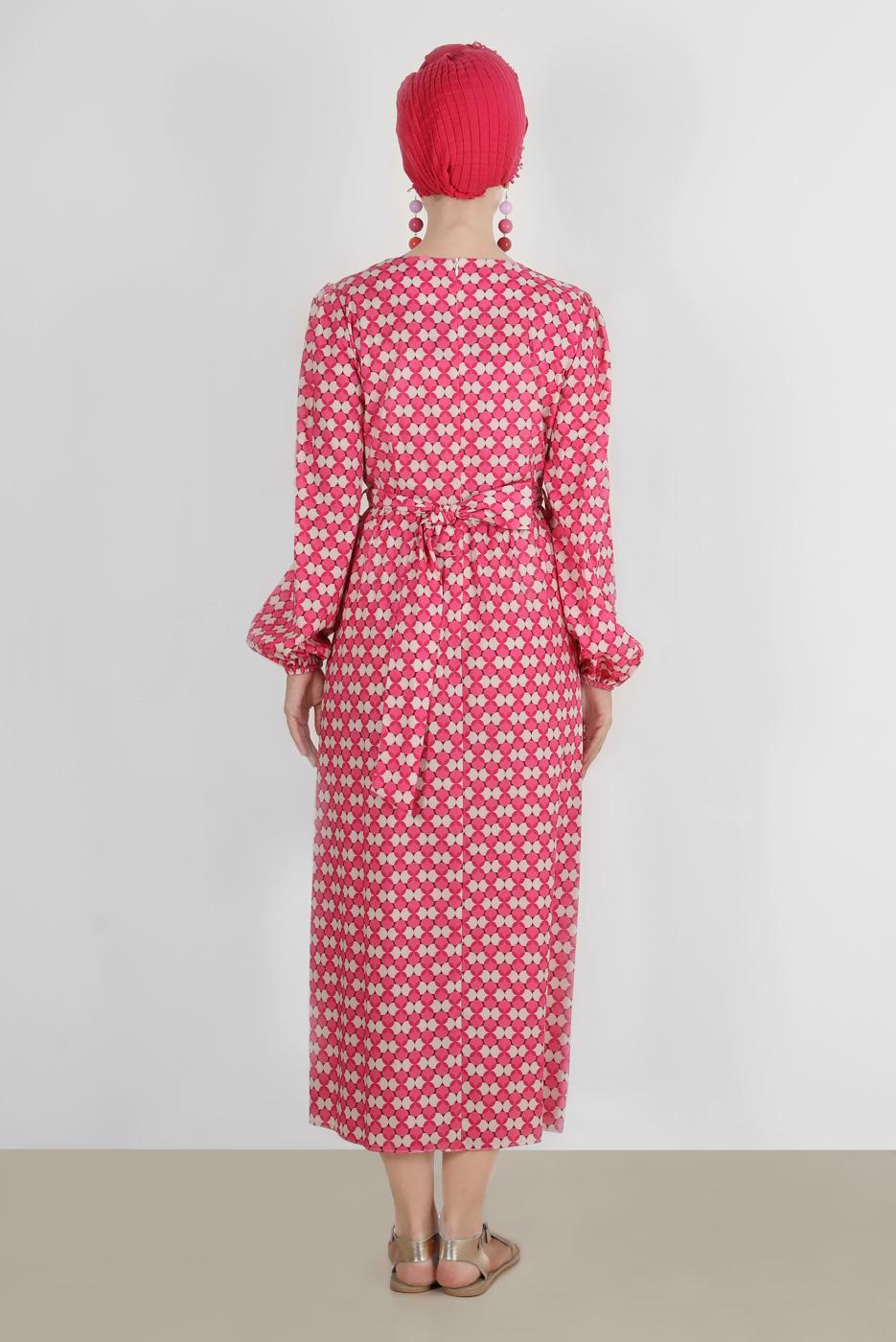 Tesettür giyim FUŞYA ALVİNA DESENLİ TESETTÜR ELBİSE T 42711