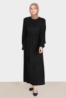 Tesettür giyim SİYAH ALVİNA WAFFLE EFEKTLİ ELBİSE T 42719