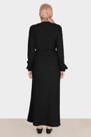 Tesettür giyim SİYAH ALVİNA WAFFLE EFEKTLİ ELBİSE T 42719