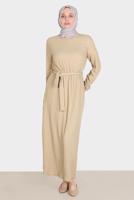 Tesettür giyim KAHVE ALVİNA WAFFLE EFEKTLİ ELBİSE T 42719