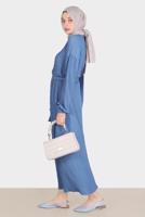 Tesettür giyim LACİVERT ALVİNA WAFFLE EFEKTLİ ELBİSE T 42719