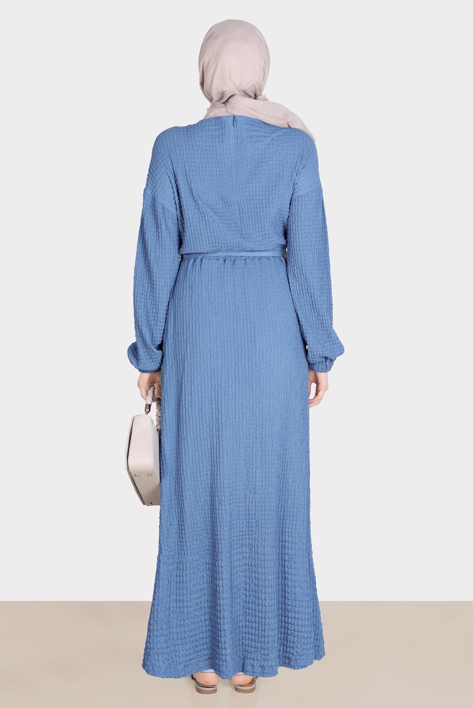 Tesettür giyim LACİVERT ALVİNA WAFFLE EFEKTLİ ELBİSE T 42719