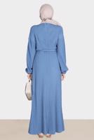 Tesettür giyim LACİVERT ALVİNA WAFFLE EFEKTLİ ELBİSE T 42719