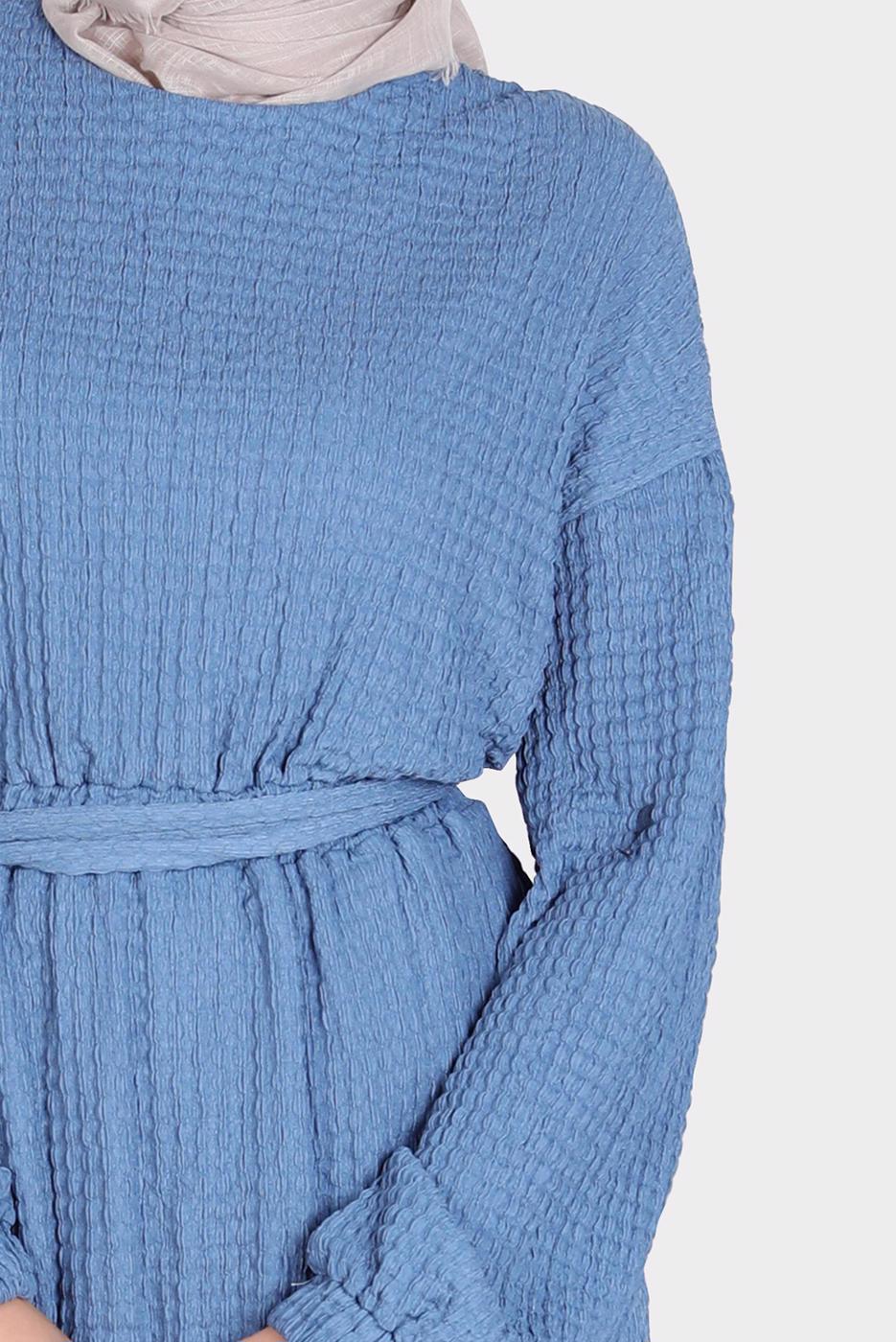 Tesettür giyim LACİVERT ALVİNA WAFFLE EFEKTLİ ELBİSE T 42719