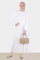 Tesettür giyim KREM ALVİNA DANTEL DETAYLI ELBİSE 42814