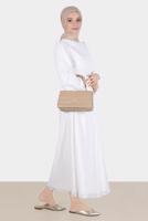 Tesettür giyim KREM ALVİNA DANTEL DETAYLI ELBİSE 42814