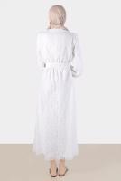 Tesettür giyim KREM ALVİNA DANTEL DETAYLI ELBİSE 42814