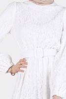 Tesettür giyim KREM ALVİNA DANTEL DETAYLI ELBİSE 42814