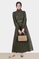 Tesettür giyim HAKİ ALVİNA DANTEL DETAYLI ELBİSE 42814