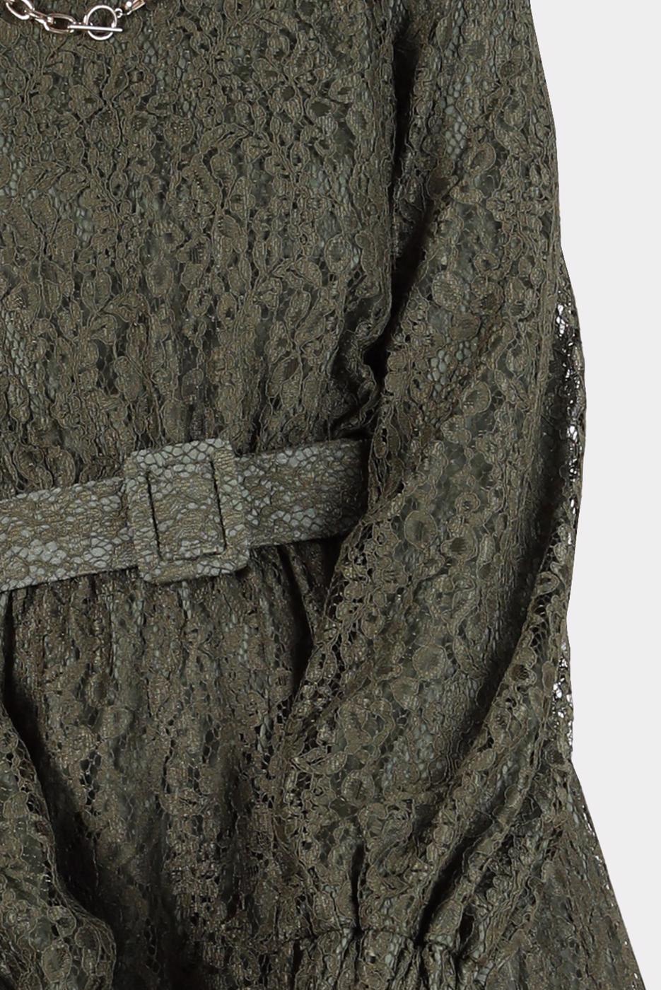 Tesettür giyim HAKİ ALVİNA DANTEL DETAYLI ELBİSE 42814