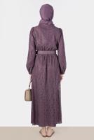 Tesettür giyim MOR ALVİNA DANTEL DETAYLI ELBİSE 42814