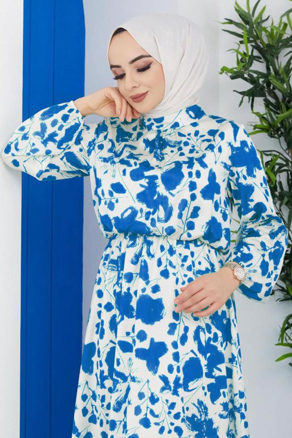 Hijab clothing BLUE PATTERNED DRESS 4287 