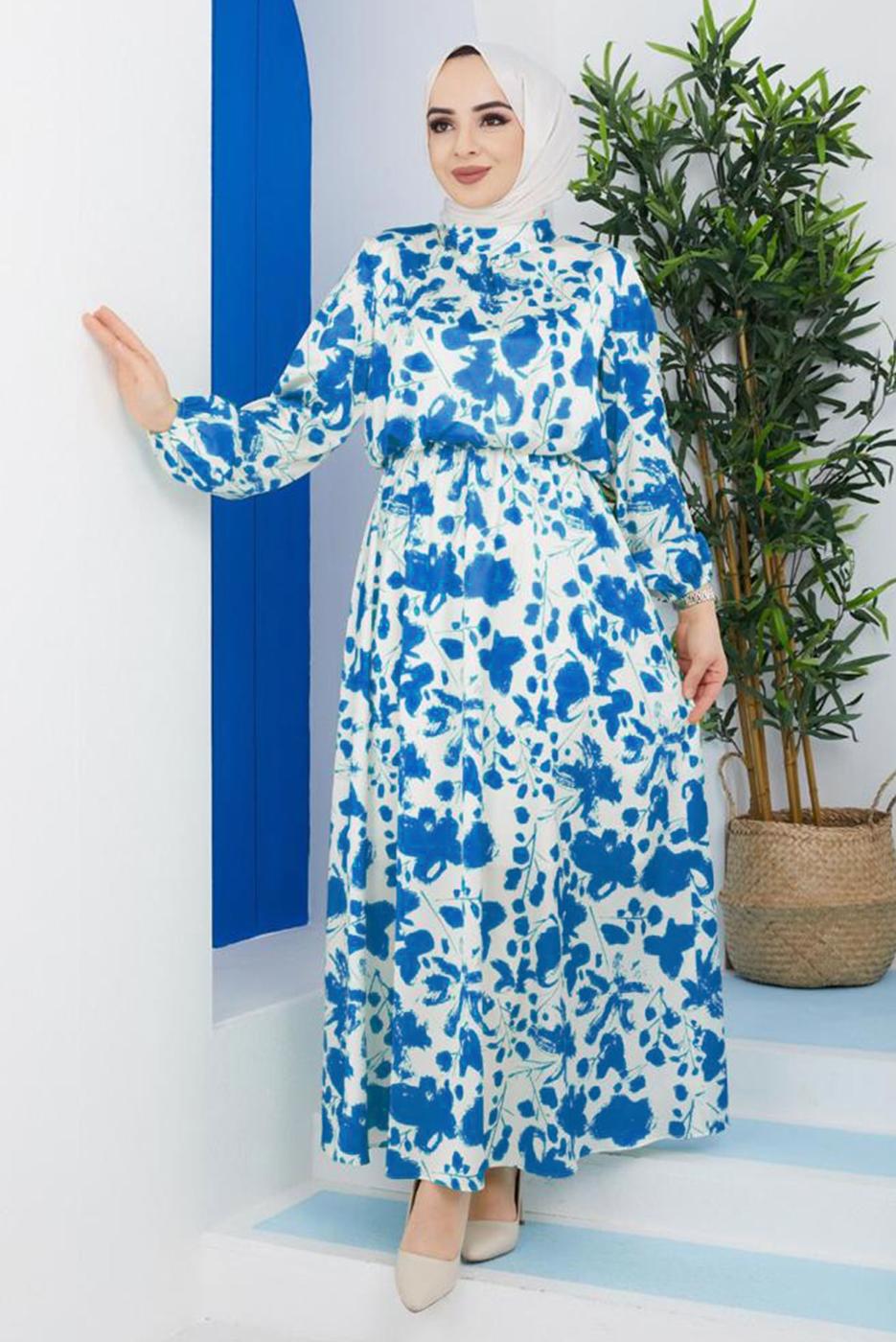 Hijab clothing BLUE PATTERNED DRESS 4287 
