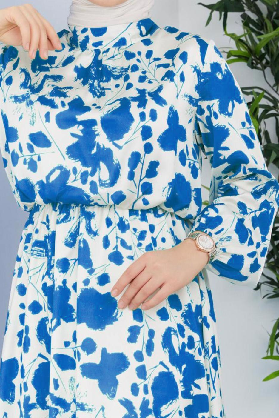 Hijab clothing BLUE PATTERNED DRESS 4287 