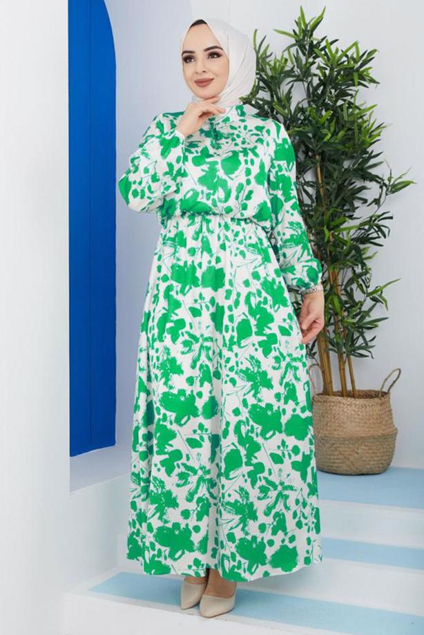Tesettür giyim  DESENLİ ELBİSE 4287  - TRENDTESETTÜR