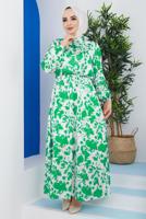 Tesettür giyim YEŞİL DESENLİ ELBİSE 4287