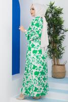 Tesettür giyim YEŞİL DESENLİ ELBİSE 4287