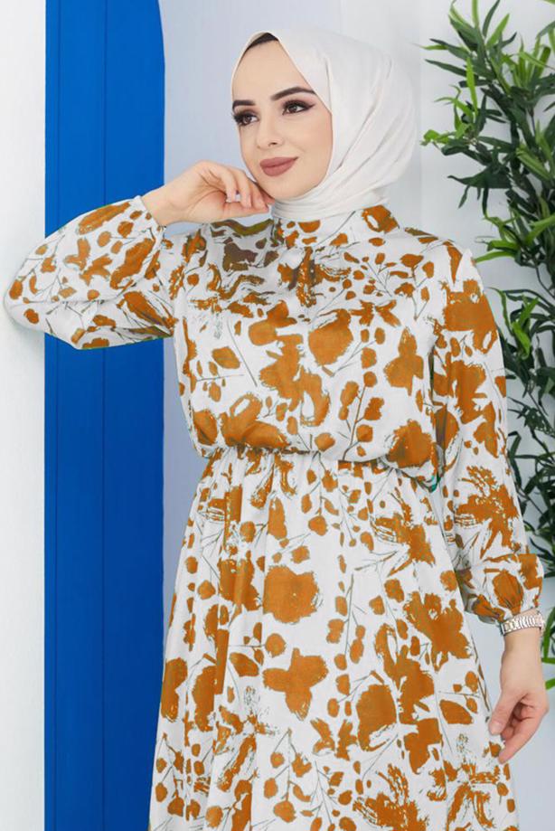 Tesettür giyim  DESENLİ ELBİSE 4287  - TRENDTESETTÜR