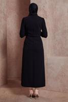 Tesettür giyim SİYAH ALVİNA TAŞ BASKILI TESETTÜR ELBİSE T 42886