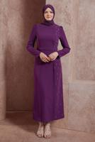 Tesettür giyim MOR ALVİNA TAŞ BASKILI TESETTÜR ELBİSE T 42886