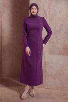 Tesettür giyim MOR ALVİNA TAŞ BASKILI TESETTÜR ELBİSE T 42886