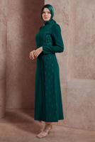 Tesettür giyim YEŞİL ALVİNA TAŞ BASKILI TESETTÜR ELBİSE T 42886