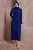 Tesettür giyim LACİVERT ALVİNA TAŞ BASKILI TESETTÜR ELBİSE T 42886