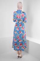 Tesettür giyim MAVİ ALVİNA DESENLİ KREP ELBİSE T 42889