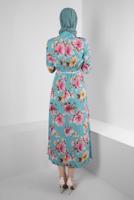 Tesettür giyim MAVİ ALVİNA DESENLİ KREP ELBİSE T 42889