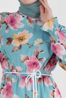 Tesettür giyim MAVİ ALVİNA DESENLİ KREP ELBİSE T 42889