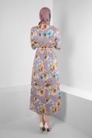 Tesettür giyim PEMBE ALVİNA DESENLİ KREP ELBİSE T 42889